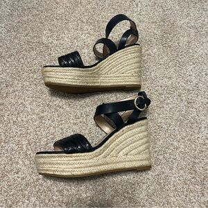 1472. NWOT - Coach Black Wedge Espadrille Strappy Sandals